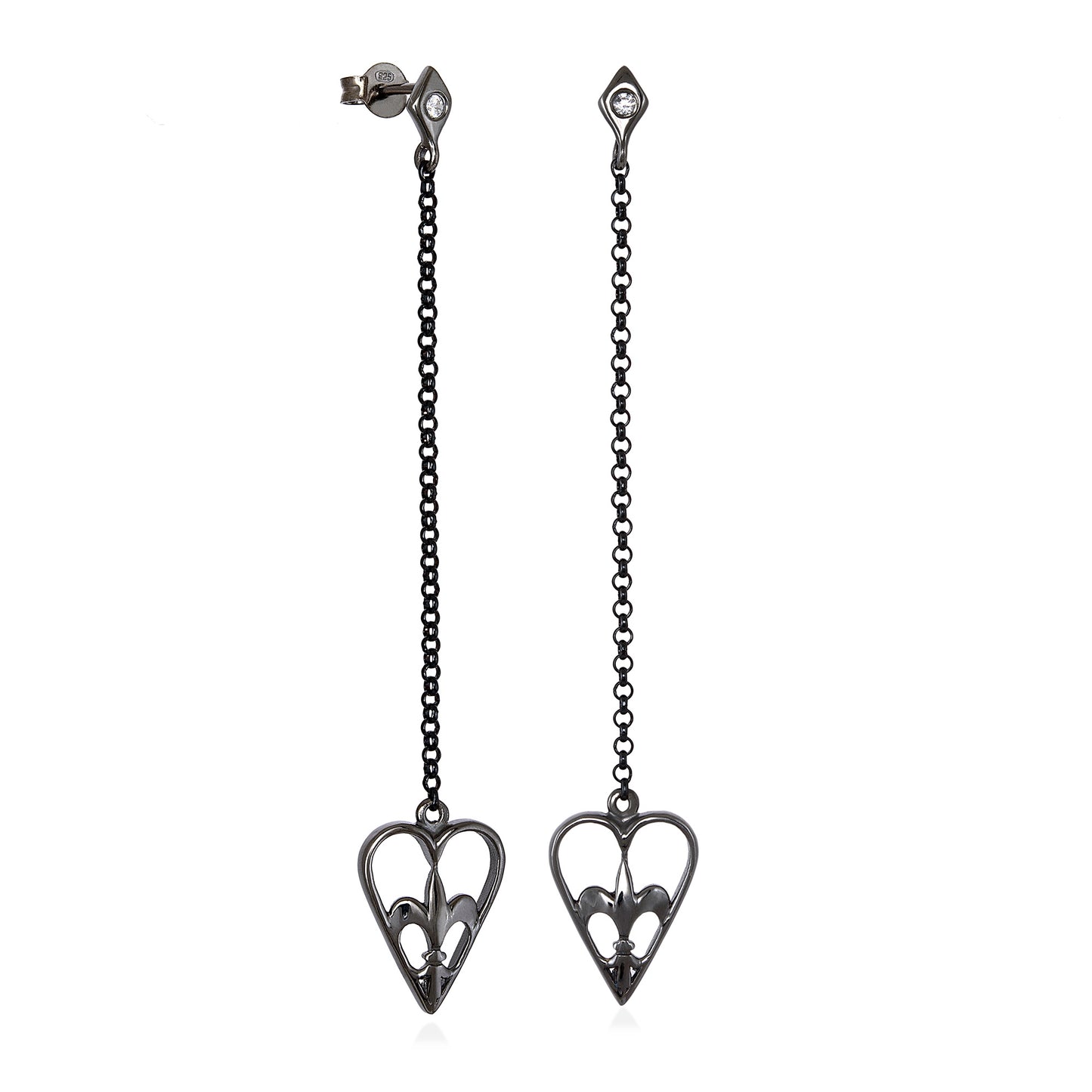 Shield of Heart – Long Earrings (Black-Plated)
